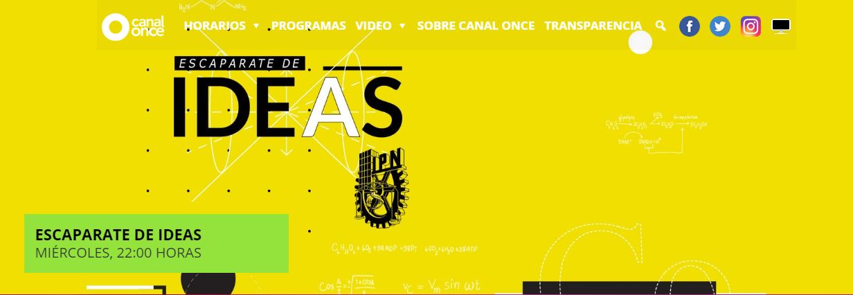 Página de inicio del reality show Escaparate de ideas, organizado por el IPN y canal 11.